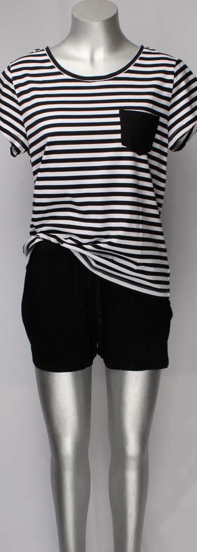 Cotton shortie PJ's blk/white w black shorts Style: AL/ND-109 image 0